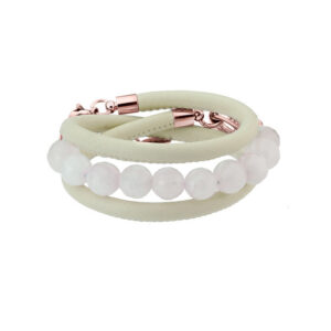 Bransoletka stalowa  na skórzanym pasku z kwarcem