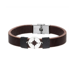 Bransoletka stalowa na skórzanym pasku