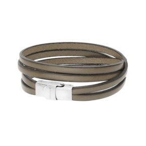 Bransoletka stalowa na szarym skórzanym pasku