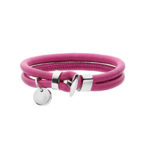Bransoletka stalowa różowa na skórzanym pasku