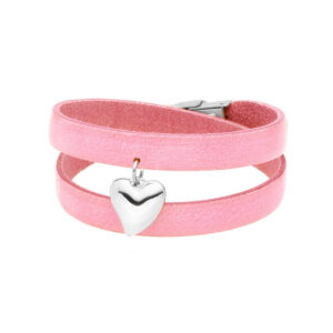 Bransoletka stalowa różowa na skórzanym pasku