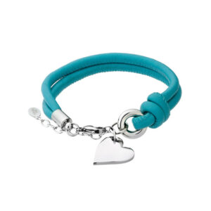 Bransoletka stalowa turkusowa na skórzanym pasku