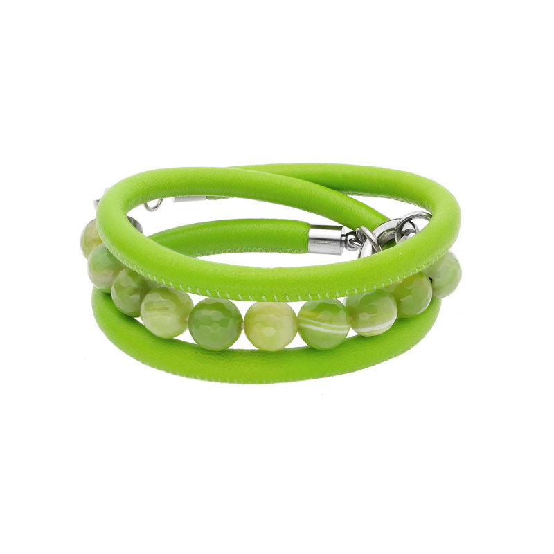 Bransoletka stalowa zielonana skórzanym pasku Bransoletka stalowa zielonana skórzanym pasku