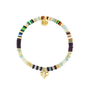 Bransoletka z amazonitami i sercem z mosiądzu