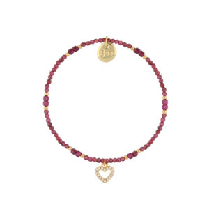 Bransoletka z granatami i serduszkiem z mosiądzu