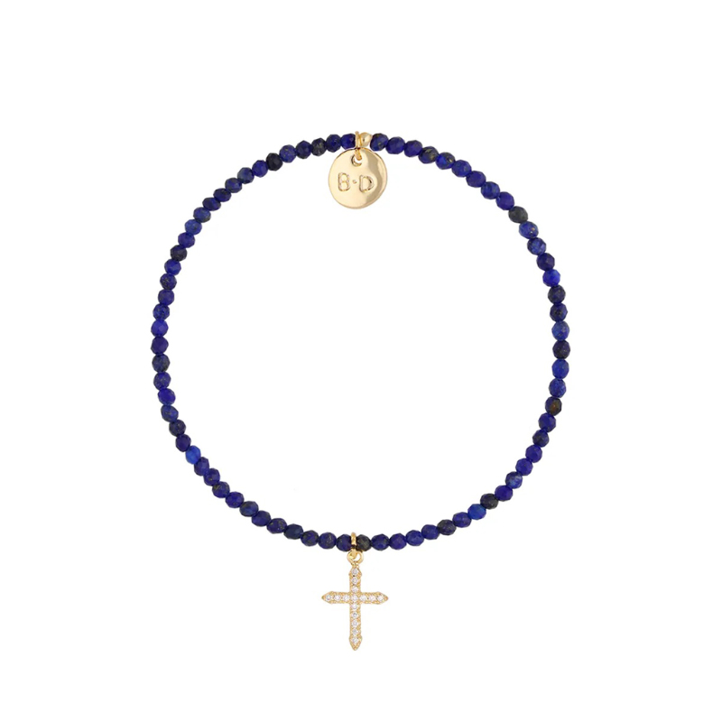 Bransoletka z lazurytami i krzyżykiem z mosiądzu Bransoletka z lazurytami i krzyżykiem z mosiądzu