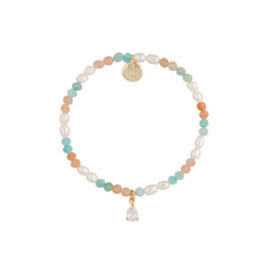 Bransoletka z mosiądzu z perłami i łezką