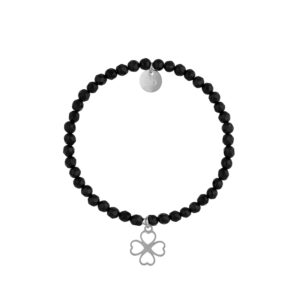 Bransoletka  z onyksami fasetowanymi i koniczynką