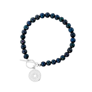 Bransoletka z perłami i srebrnym ażurowym kółkiem