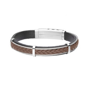 Bransoletka ze stali i czarno brązowej skóry