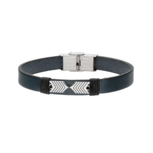 Bransoletka ze stali i granatowej skóry