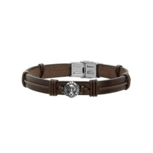 Bransoletka ze stali szlachetnej brązowa skóra Lew