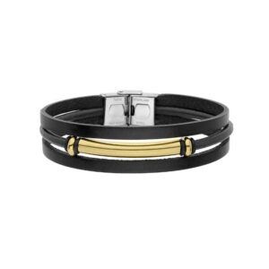Bransoletka ze stali szlachetnej czarna skóra
