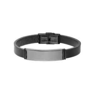 Bransoletka ze stali szlachetnej czarna skóra