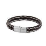 Bransoletka ze stali szlachetnej i brązowej skóry