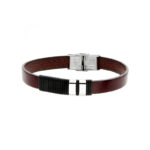 Bransoletka ze stali szlachetnej i brązowej skóry