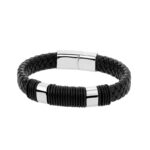 Bransoletka ze stali szlachetnej i czarnej skóry