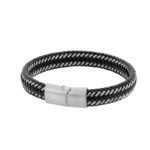 Bransoletka ze stali szlachetnej i czarnej skóry