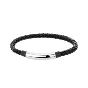 Bransoletka ze stali szlachetnej i czarnej skóry