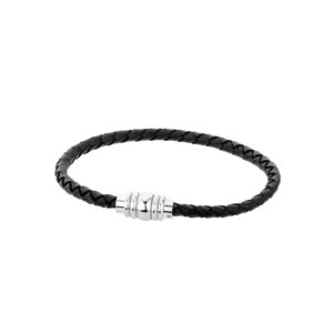 Bransoletka ze stali szlachetnej i czarnej skóry
