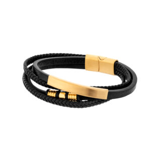 Bransoletka ze stali szlachetnej i czarnej skóry