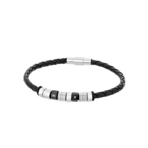 Bransoletka ze stali szlachetnej i czarnej skóry