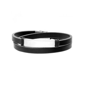 Bransoletka ze stali szlachetnej i czarnej skóry
