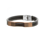 Bransoletka ze stali szlachetnej i czarnej skóry