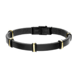 Bransoletka ze stali szlachetnej i czarnej skóry