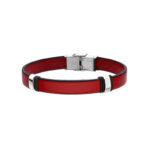 Bransoletka ze stali szlachetnej i czerwonej skóry