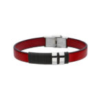 Bransoletka ze stali szlachetnej i czerwonej skóry