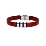 Bransoletka ze stali szlachetnej i czerwonej skóry