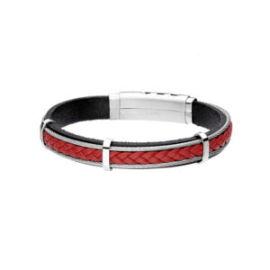 Bransoletka ze stali szlachetnej z czerwoną skórą