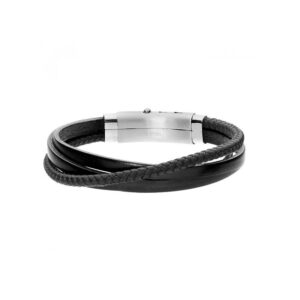 Bransoletka ze stali z czarnej skóry i sznurka