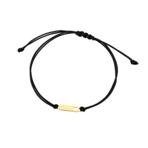 Bransoletka ze złotą blaszką na czarnym sznurku