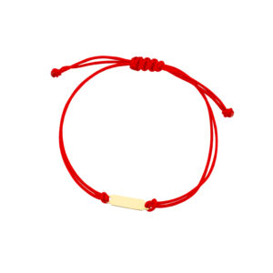 Bransoletka złota blaszka na czerwonym sznurku