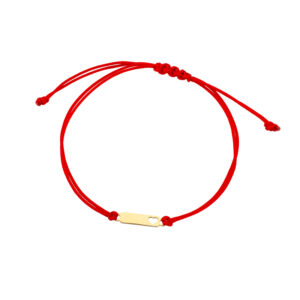 Bransoletka złota blaszka na czerwonym sznurku