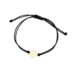 Bransoletka złota koniczynka na czarnym sznurku