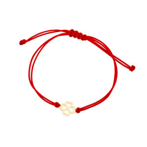 Bransoletka złota koniczynka na czerwonym sznurku