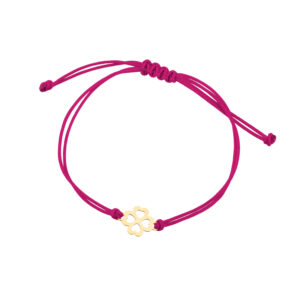Bransoletka złota koniczynka na różowym sznurku