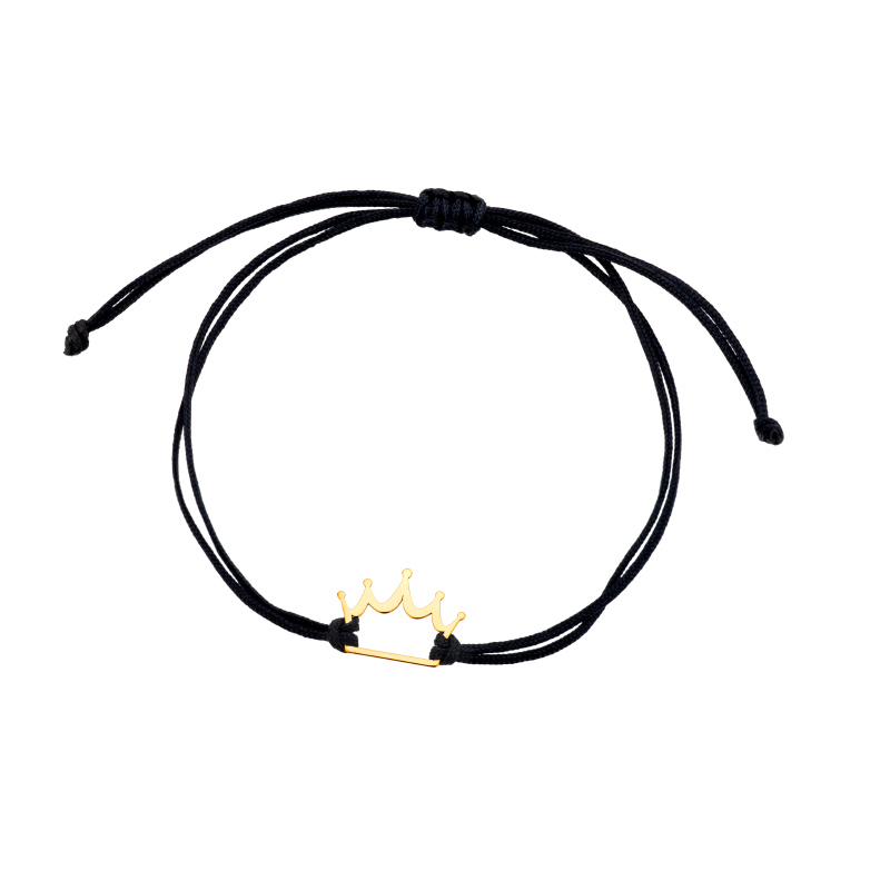 Bransoletka złota korona na czarnym sznurku Bransoletka złota korona na czarnym sznurku