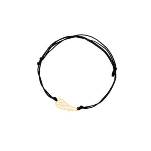 Bransoletka złota na czarnym sznurku skrzydło