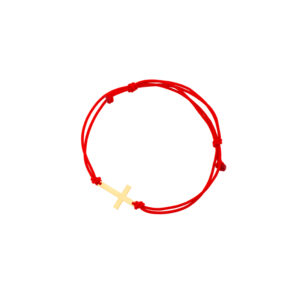 Bransoletka złota na czerwonym sznurku z krzyżem