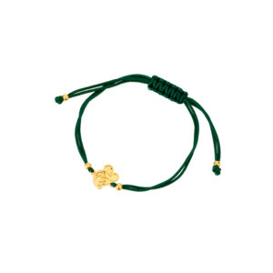 Bransoletka złota na zielonym sznurku Myszka Miki
