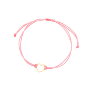 Bransoletka złota serce na różowym sznurku