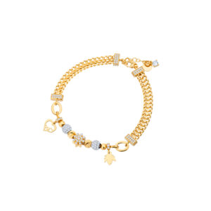 Bransoletka złota z cyrkoniami i koralikami