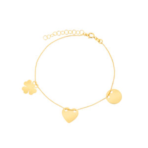 Bransoletka złota z koniczyną sercem i kółkiem