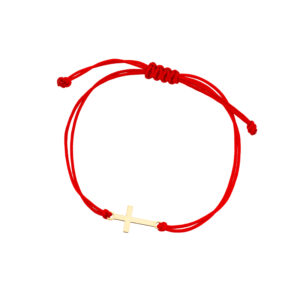 Bransoletka złota z krzyżykiem czerwony sznurek