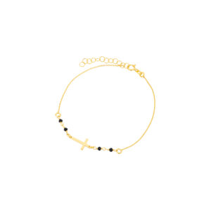 Bransoletka złota z krzyżykiem i koralikami