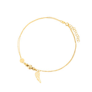 Bransoletka złota z kuleczkami i skrzydłem na nogę
